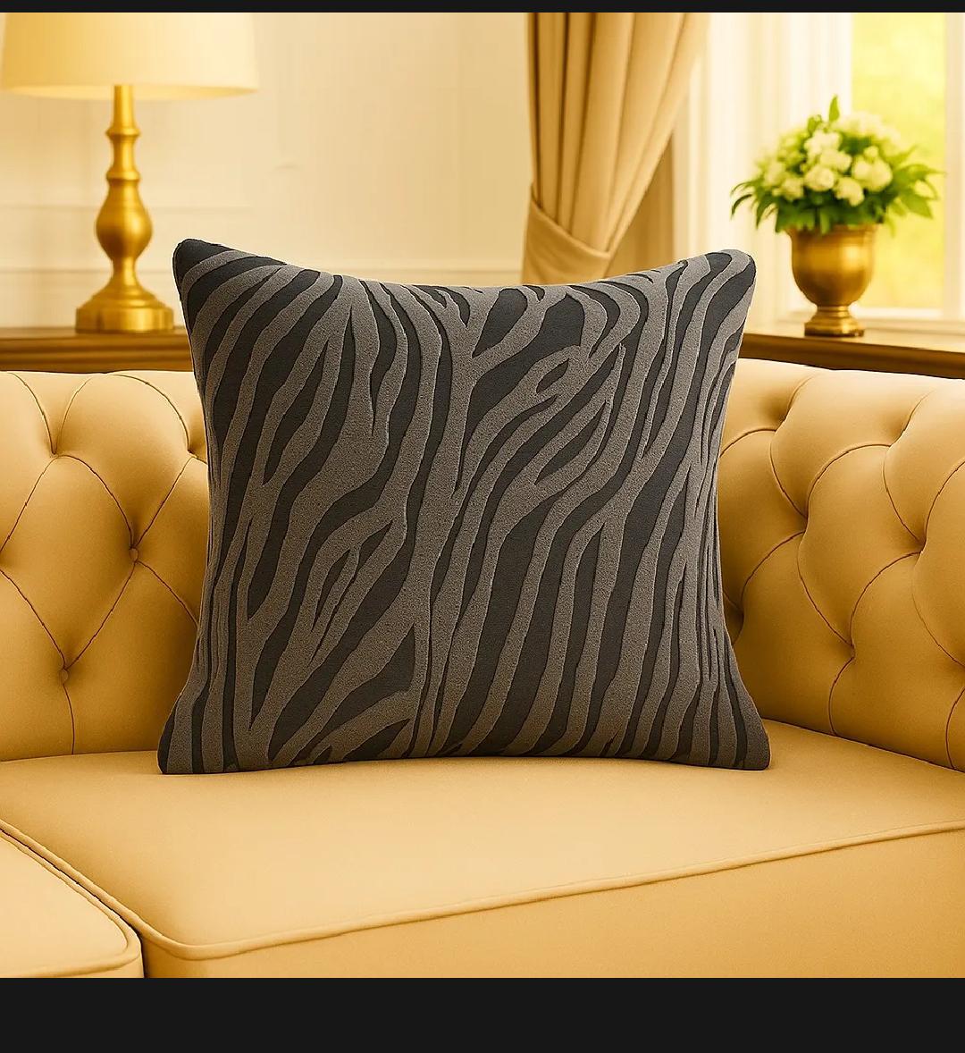 GRAY ZEBRA VALVET CUSHION COVER SQUARE PATTERN 16, 18 and 20 INCHES
