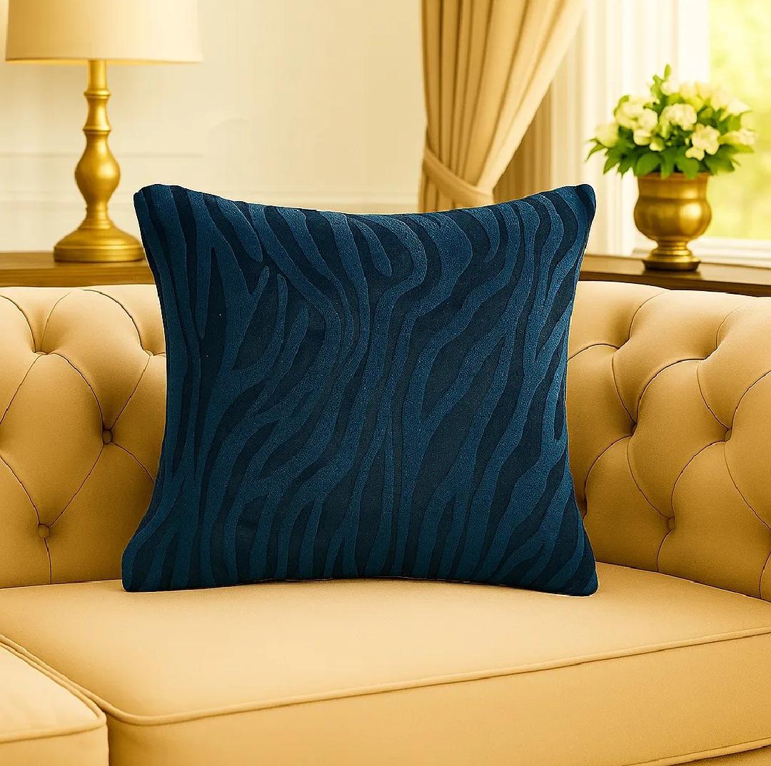 BLUE ZEBRA VALVET CUSHION COVER SQUARE PATTERN 16, 18 and 20 INCHES
