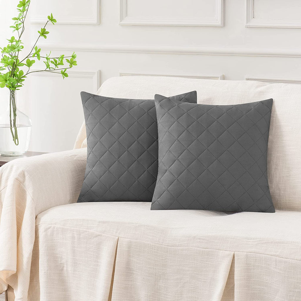 GRAY QUILTED CUSHION COVER SQUARE PATTERN 16, 18 and 20 INCHES