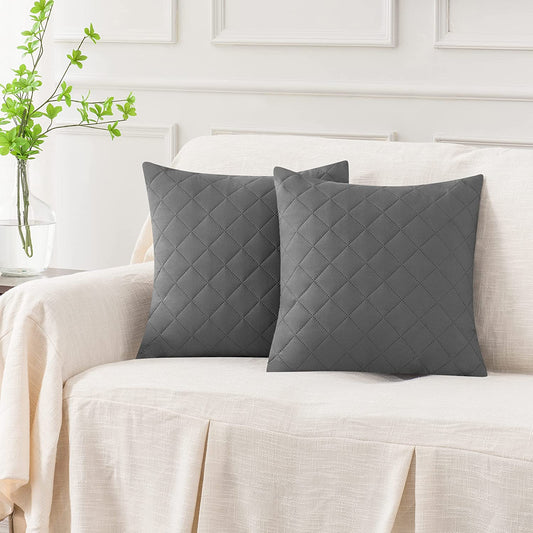 GRAY QUILTED CUSHION COVER SQUARE PATTERN 16, 18 and 20 INCHES
