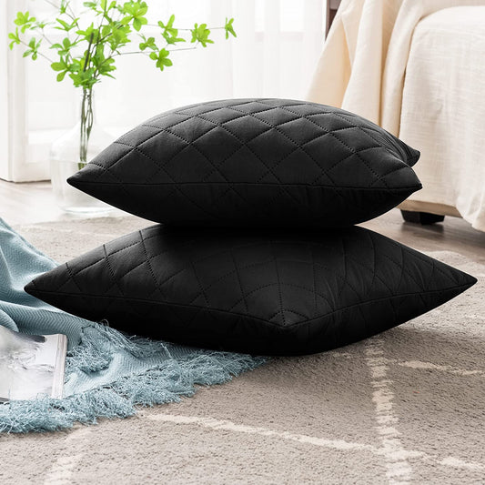 BLACK QUILTED CUSHION COVER SQUARE PATTERN 16, 18 and 20 INCHES