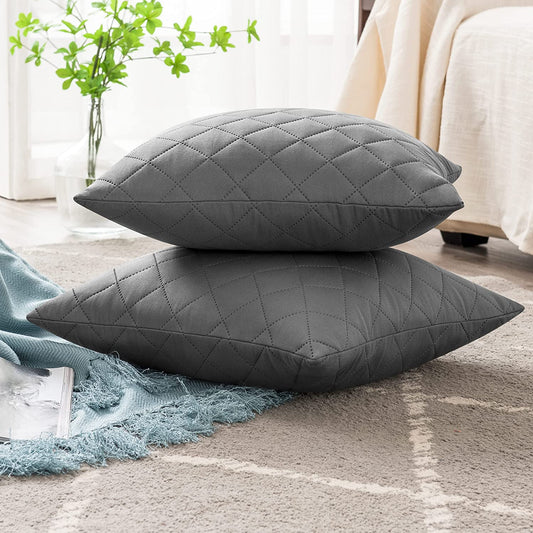 GRAY QUILTED CUSHION COVER SQUARE PATTERN 16, 18 and 20 INCHES