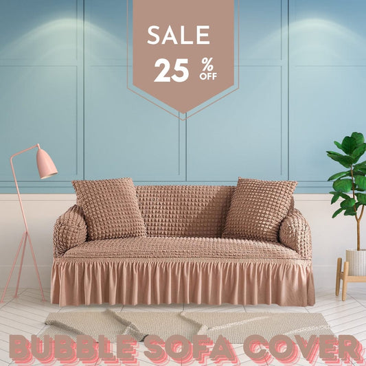 Frill Style Bubble Stuff Sofa Cover (Beige Color)
