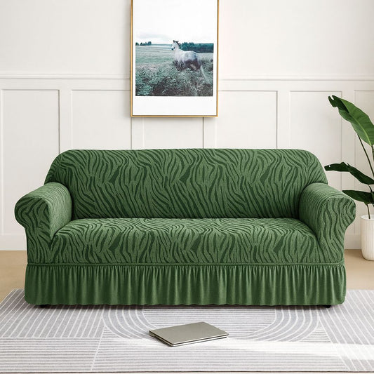 Zebra Velvet Sofa Cover (Green Colour)