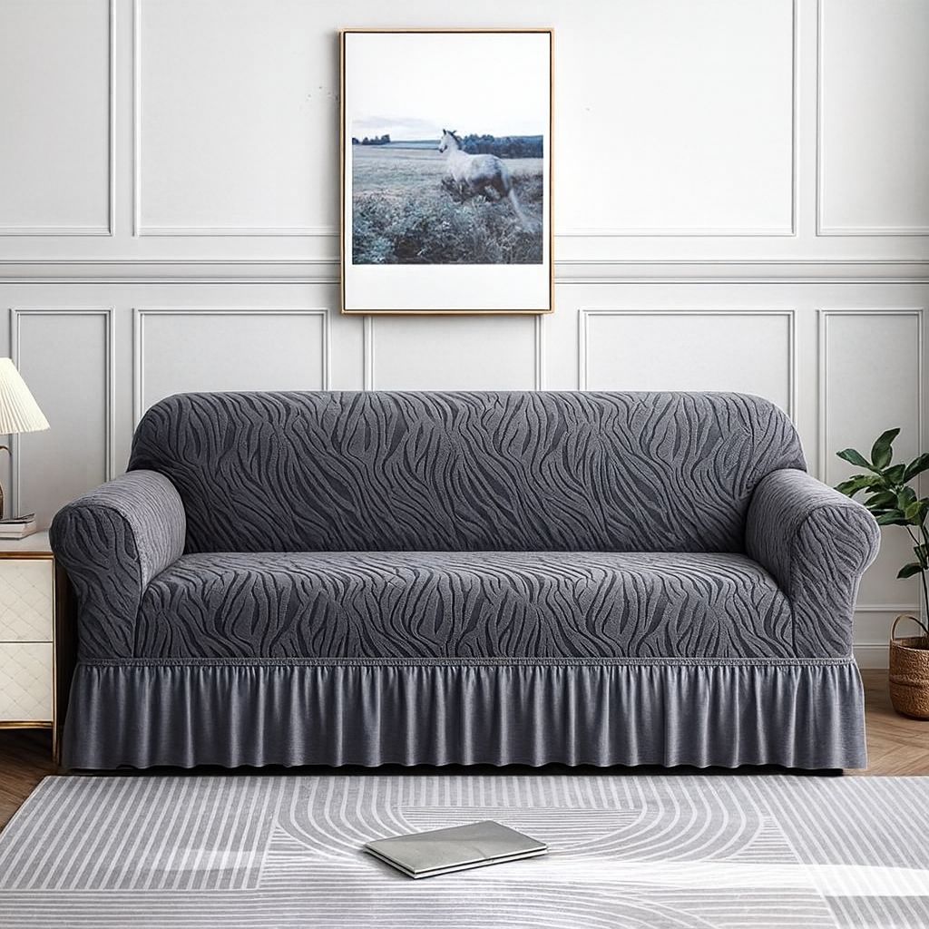 Zebra Velvet Sofa Cover (Grey Colour)