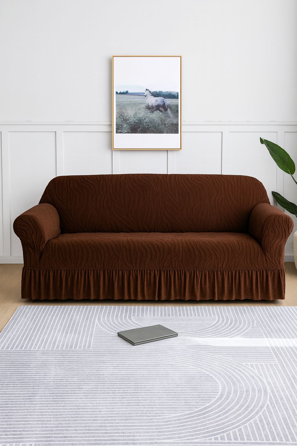Zebra Velvet Sofa Cover (Brown Colour)